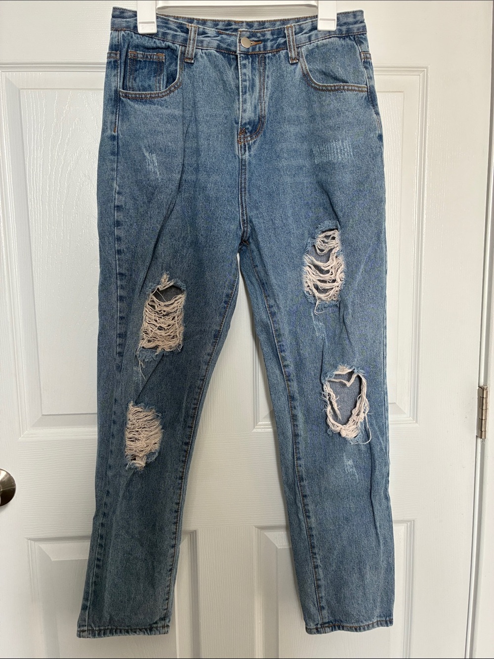 SHEIN Light Blue Distressed Boyfriend Jeans